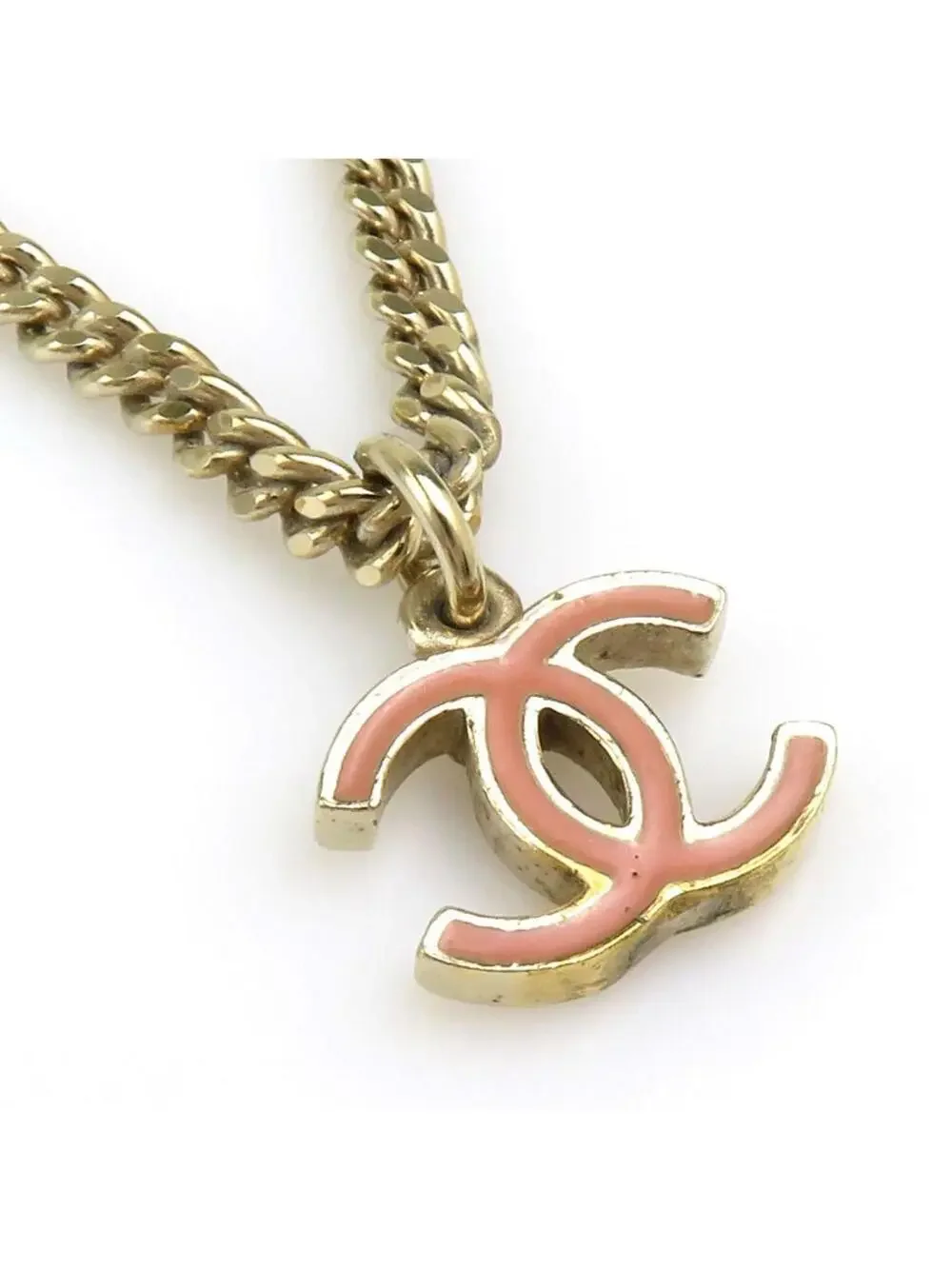 Auth Chanel Cc Logo Necklace Gold/Pink #338001C31B